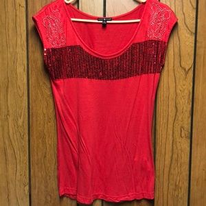 Comfy red blouse with sequins and beaded accents